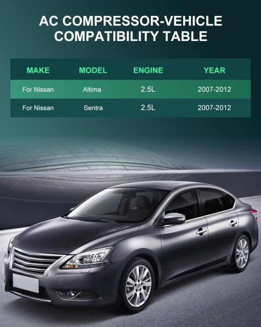 Compresor de Aire Acondicionado SCITOO 2007-2012 para Nissan Altima 2.5L 2007-2012 para Nissan Sentra 2.5L - Imagen 2