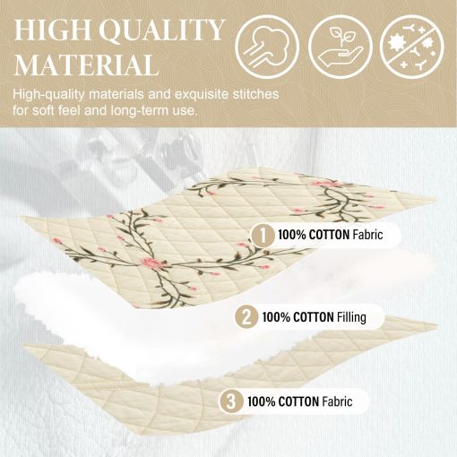 Colcha de cama SahSahCasa 100% algodon 120"x102", Colcha de cama Queen extragrande con bordado, edredon reversible Queen Flores XL, Colcha acolchada ligera Comforter, 3 piezas - Imagen 4