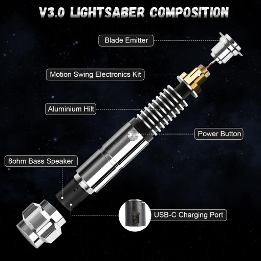 ELESKOCO Smooth Swing Luke V3.0 Lightsaber, Luz de Sable de Luz con Control de APP Cambio Infinito de 16 Colores, Sables de Luz de Combate con Sensor de Movimiento Premium Metal 16 Sonidos Espada de Luz para Adultos y Adolescentes Regalo - Imagen 2