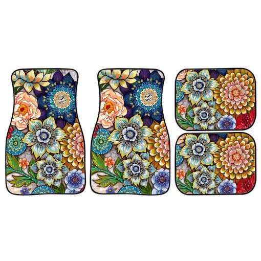 TOADDMOS Tapetes de Piso para Automovil con Estampado Floral Boho, Juego de Alfombrillas Delanteras y Traseras, Ajuste Universal, Conjunto de 4 para Mujeres Ninas - Imagen 6
