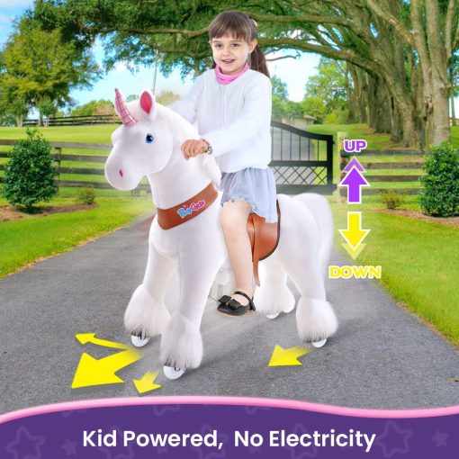PonyCycle Caballo de Montar para Ninos 2-5 Modelo Clasico U Tamano 3 Unicornio Blanco Juguetes de Montar Caballo Unicornio con Ruedas y Sonidos de Musica Regalos de Cumpleanos, para Interiores y Exteriores Ux304 - Imagen 5