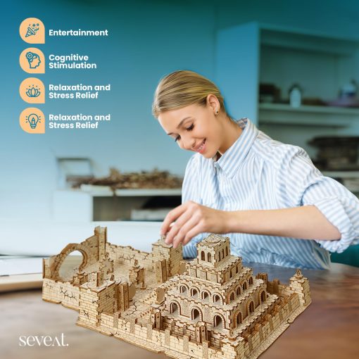 Rompecabezas de madera 3D Seveat para adultos - Kit de modelo de 235 piezas de Ruinas de Templo Antiguo DIY, Juego de rompecabezas desafiante para cualquier ocasion, Regalo ideal para adolescentes y adultos (Ruinas) - Imagen 2