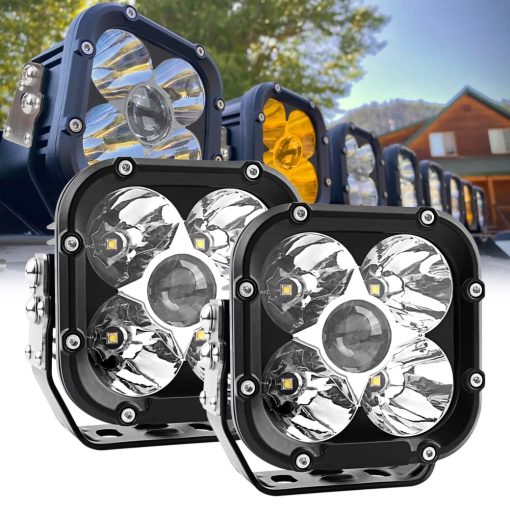Faros LED Samman, Luces LED Cuadradas 4.6 pulgadas 72W 6000K Luces Off Road LED con DRL Amarillo para ATV UTV Pickup Truck Trailer, 2 Piezas