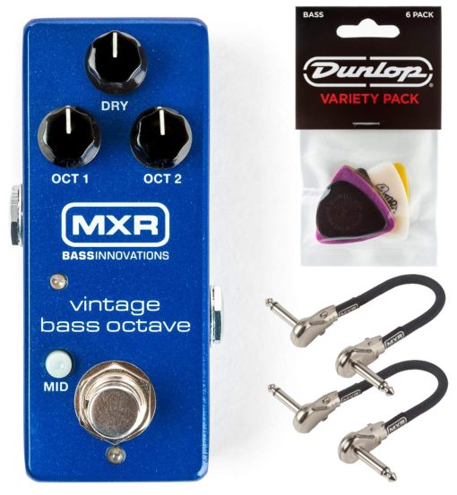 Pedal de Efectos de Octava para Bajo MXR M280 Vintage con 2 Cables de Conexion MXR y Paquete de Puas Dunlop