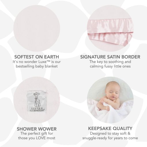 Manta para bebe Little Giraffe - Manta suave de lujo con ribete de saten - Manta para cochecito de bebe - Articulos esenciales para recien nacidos y regalos para bebes - 29x35" - Rosa - Imagen 3