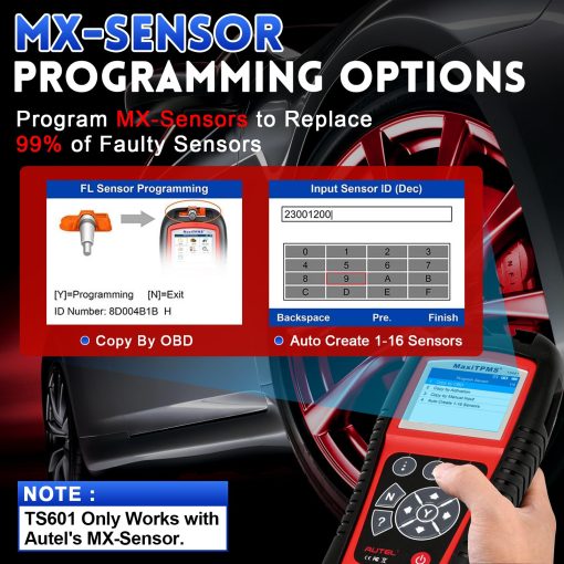 Autel MaxiTPMS TS601 TPMS Relearn Tool - Herramienta de Programacion TPMS Actualizacion de Autel TS508K/TS508/TS501/TS408/TS401, Activar/Reaprender Todos los Sensores TPMS Conocidos, Programar MX-Sensors (315/433MHz), Restablecer TPMS - Imagen 3