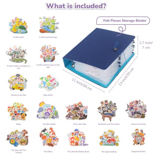 CHEFAN 16 Pack Juego de Tableros de Fieltro, Historias de Fieltro con Carpeta de Almacenamiento de Fieltro para Actividades Preescolares, Incluido 5 Patitos, Ruedas del Autobus, Tres Cerditos y Caperucita Roja - Imagen 3