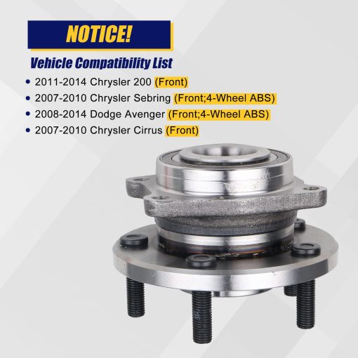 KUSATEC 513263 Ensamblaje de Cojinete de Rueda Delantera Compatible con Chrysler Sebring Cirrus 2007-2010, Chrysler 200 2011-2014, para Dodge Avenger 2008-2014, Pernos de 5 Puntas con ABS - Imagen 6