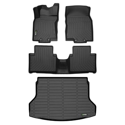 Tapetes y protector de maletero HAFIDI? Compatible con Nissan Rogue 2014-2020 (No compatible con modelos Rogue Sport) Proteccion para todo clima TPE Antideslizante Accesorios de automovil Juego completo de tapetes para piso - Negro