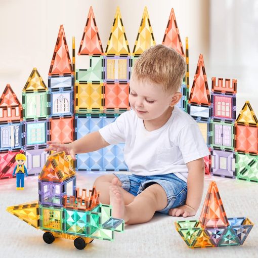tutuebobe 100Pcs Magnetic Tiles - Bloques de Construccion Magneticos de Diamante - Set de Construccion STEM para Ninos