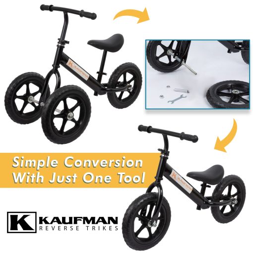Triciclos Kaufman sin Pedales para Ninos de 1-3 Anos - 2 en 1 Triciclo y Bicicleta de Equilibrio para Ninos Pequenos - Triciclo de Aprendizaje para Interiores y Exteriores - Negro - Imagen 2