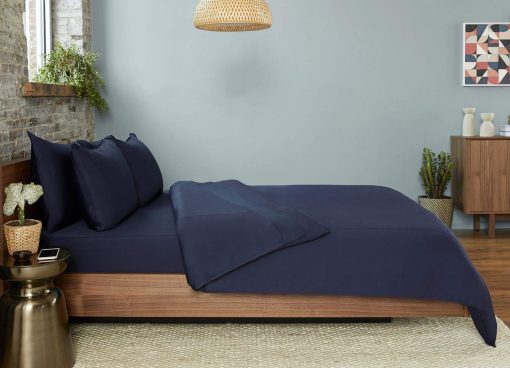 Juego de sabanas SHEEX Original Performance, sabanas de cama refrescantes con 1 sabana plana, 1 sabana ajustable y 2 fundas de almohada estandar, tamano Queen, azul marino - Imagen 2