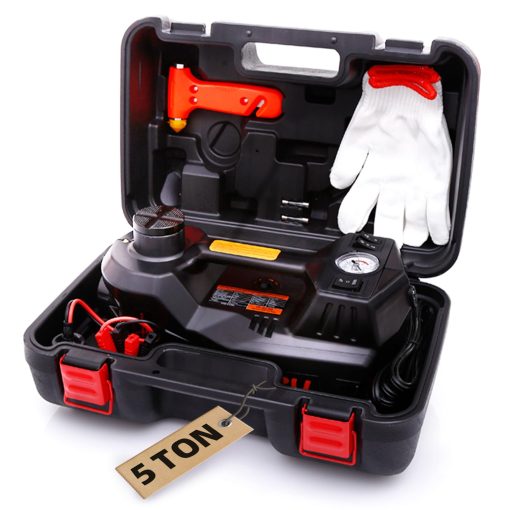 Gato Electrico STANDTALL con Bomba de Inflado de Neumaticos, Gato Hidraulico de 5 Toneladas 12V, Gato Electrico para Coches Negro con Luz LED para SUVs y Sedanes
