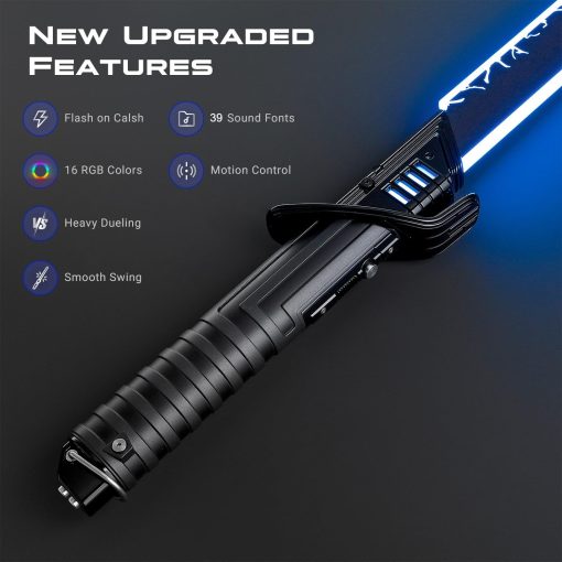 Sable de Luz de la Serie Negra PKSTVB, Darksaber Lightsaber 39 Sets Efectos de Sonido y 12 Colores Cambiantes, Control de Movimiento de Oscilacion Suave Dueling Lightsabers para Adultos Ninos Regalos de Cosplay - Imagen 2