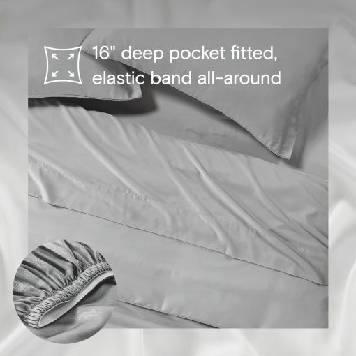 Juego de sabanas SIJO AiryWeight Tencel, 100% Lyocell derivado de eucalipto, suave como la mantequilla, Ganador de las Mejores Sabanas Refrescantes de Architectural Digest 2022 - 4 pzas - 2 fundas de almohada 1 ajustable 1 superior (Dove, King) - Imagen 4
