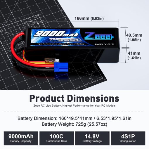 Bateria Zeee 4S Lipo 9000mAh 14.8V 100C Estuche Blando RC Bateria Conector EC5 con Placas Metalicas para Coche RC Camion Tanque Modelos de Carreras (Pack de 2) - Imagen 2
