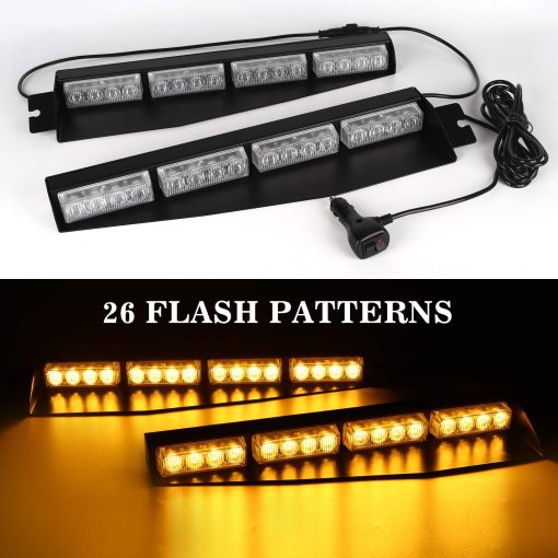 ASPL 32LED Luces de Visera 26 Patrones de Destello Luces de Emergencia para Parabrisas Advertencia Estroboscopica de Peligro Montaje Dividido Lampara de Tablero con Soporte Extendido (ambar) - Imagen 2