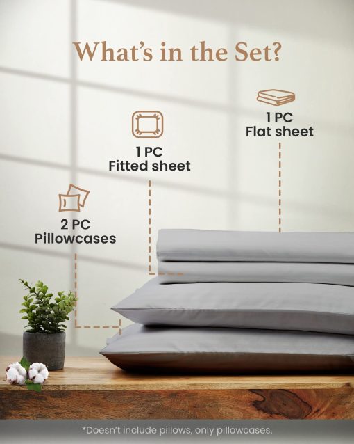 Juego de sabanas tamaño King Good Sleep Bedding con bolsillos profundos - 4 piezas, juego de sabanas King de 1000 TC, sabanas de cama King de algodon egipcio 100%, suaves y transpirables, se ajustan hasta 16 pulgadas - Gris Claro - Imagen 3