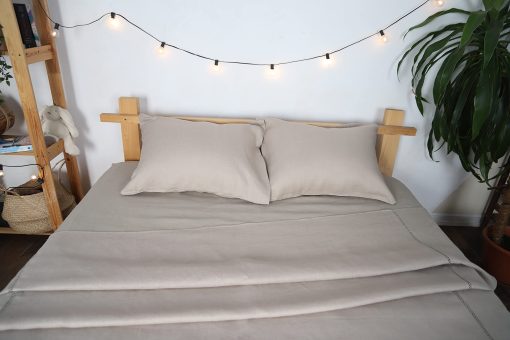 Juego de sabanas y fundas de almohada de lino WHOLEWOOLS - Juego de sabanas de lino natural - 4 piezas transpirables y ultra suaves (sabana ajustable, sabana y 2 protectores de almohada) (Twin, Natural)