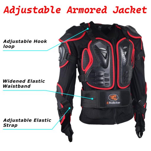 Chaqueta Protectora para Motocicleta RIDBIKER con Armadura Completa Desmontable para Competicion de Motocross Espalda Pecho Camisa de Proteccion (Rojo, S) - Imagen 3