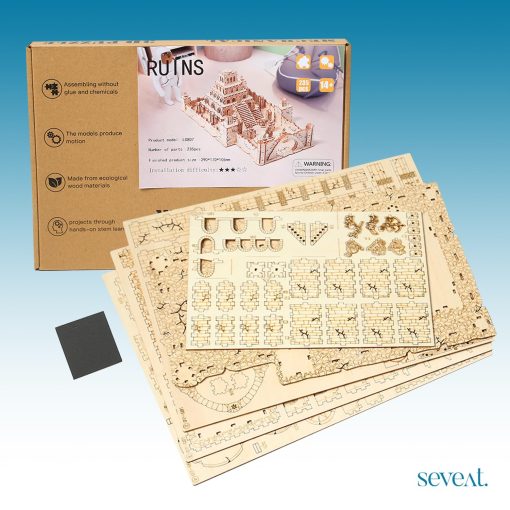 Rompecabezas de madera 3D Seveat para adultos - Kit de modelo de 235 piezas de Ruinas de Templo Antiguo DIY, Juego de rompecabezas desafiante para cualquier ocasion, Regalo ideal para adolescentes y adultos (Ruinas) - Imagen 6
