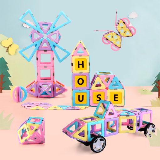 Juguetes de Bloques de Construccion de Azulejos Magneticos para Ninos, 136 Piezas 3D Castillo Creativo de Construccion Magnetica Juego de Apilamiento Inteligencia Preescolar Juguete STEM para Ninas y Ninos de 3 anos en Adelante (Color Macaron) - Imagen 3