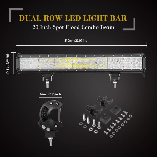Barra de luces LED SKYWORLD, 20 pulgadas 126W Spot Flood Combo Beam con soporte de montaje para placa de matricula para camion coche ATV SUV 4X4 barco - Imagen 2