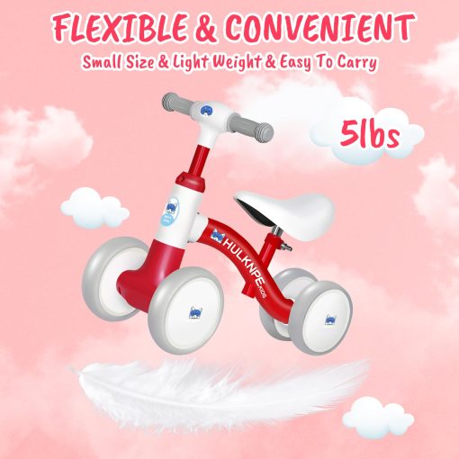 Bicicleta de Equilibrio para Bebes de 1 ano, para Ninos Ninas, 12-24 Meses, con 4 Ruedas, Asiento y Manillar Ajustables, Regalos de Primer Cumpleanos (Rojo) - Imagen 5