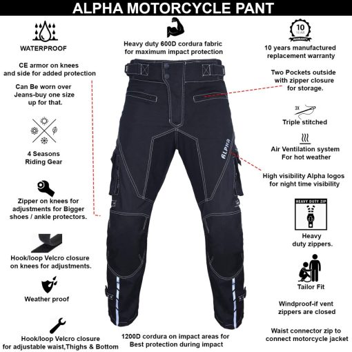 Pantalones de motocross para hombre con armadura, alta visibilidad, para montar en motocicleta de tierra, en carreras de doble deporte, en ATV, MX, BMX (NEGRO, CINTURA 40"-42" ENTREPIERNA 34") - Imagen 2