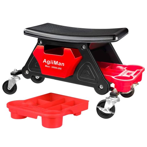 Taburete Mecanico AgiiMan - Taburete Rodante para Detallado de Garaje con Ruedas, Bandeja de Herramientas de Reparacion, 2 Cajones de Almacenamiento de Herramientas bajo el Asiento, Capacidad de 300 Lbs - Imagen 5