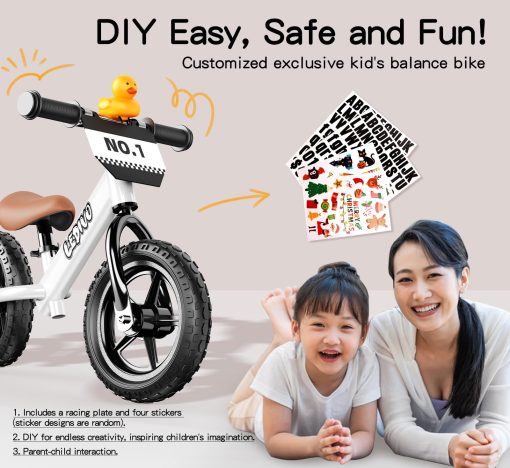 Bicicleta de Equilibrio para Ninos LEDIVO de 2 Anos, Sin Pedales de 12 Pulgadas para Ninos de 24 Meses a 5 Anos, Placa Personalizable (3 Pegatinas Incluidas), Bicicletas de Regalo para Ninos y Ninas de 2 a 5 - Imagen 3
