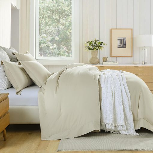Juego de Edredon King SahSahCasa, Set de Ropa de Cama Esponjoso, Edredon de Algodon 100%, Edredon Acolchado Ligero para Cama King Size, 104" x 90", 3 piezas, Champagne Beige - Imagen 3