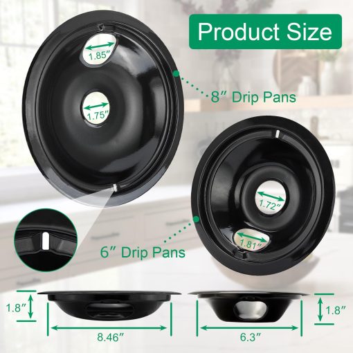 Repuesto para Bandejas de Goteo de Cocina Electrica GE o Hotpoint, Acabado de Porcelana Esmaltada Negro Juego de 4 Piezas de Purelux - Imagen 2