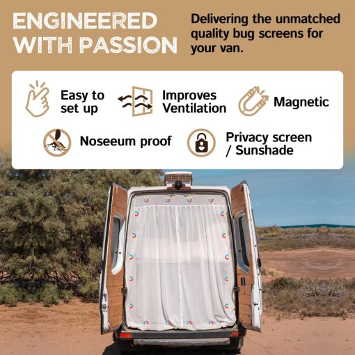 Cortinas y Mosquitero Boho-Chic Blanco para Mercedes-Benz Sprinter Altura Media/Alta, Ford Transit y Otros Campervans, Mosquitera para Puerta Trasera con Cierre de Cremallera Central - Imagen 6