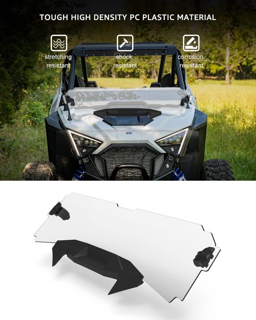 Parabrisas medio, A & UTV PRO Parabrisas delantero de poliuretano transparente con revestimiento duro compatible con Polaris RZR PRO XP 2020-2024, RZR Turbo R 2022-2024, Repalce OEM #2884966, 2 plazas - Imagen 2