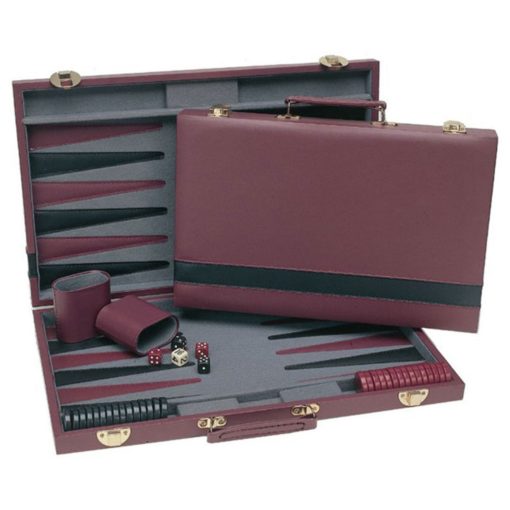 Juego de Backgammon WE Games, Funda de Cuero Borgona/Negro, 14.75 x 9.75 pulgadas Cerrado; 19.25 x 14.75 pulgadas Abierto, Juegos de Mesa Familiares, Juegos de Mesa para Adultos y Familia, Juegos de Mesa de Viaje, Juegos de 2 Jugadores
