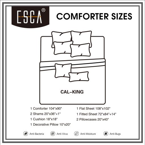 Set de Edredon de 9 Piezas ESCA Negro Rosa, Juego de Sabanas, Ropa de Cama - Tamaño Cal King - Imagen 7