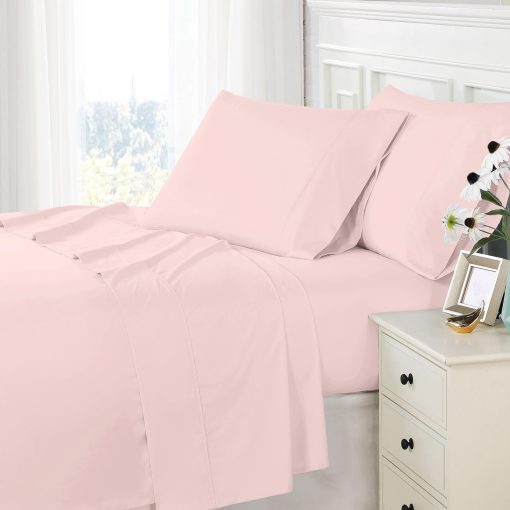Juego de sabanas de algodon 100% Pizuna Pure King Size Rosa Claro, 800 hilos 100% algodon de fibra larga sabana para cama King con 15 "2 fundas de almohada extra (juego de sabanas de algodon peinado)