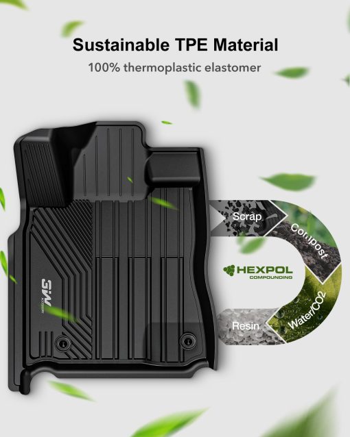 Tapetes para Piso 3W Fit Toyota Tundra 2014-2021 (Solo para Cabina CrewMax) TPE Todo Clima Ajuste Personalizado para Toyota Tundra Juego Completo de Tapetes para Coche de 1? y 2? Fila, Negro - Imagen 4