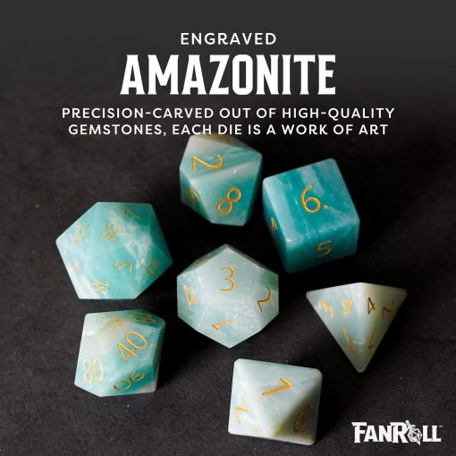 Set de Dados DND FanRoll de Metallic Dice Games 16mm: Amazonita Grabada, Juego de Rol para Dungeons and Dragons - Imagen 6