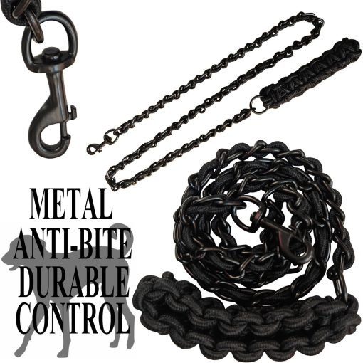 Correa Metalica para Perros con Collar de Entrenamiento Caminar Correas Pesadas Anti Mordida Cadena de Gancho para Perros Medianos y Grandes - Imagen 7