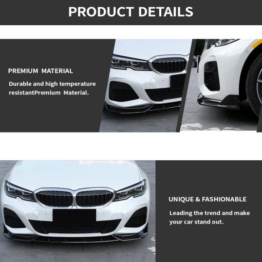 Aleron delantero AAriguthel G20 compatible con 2019-2022 3 Series G20 Sedan 320i 330i 330e M340i 318d 320d 330d 3Pcs Lip Chin Spoiler Gloss Black Front Bumper - Imagen 3