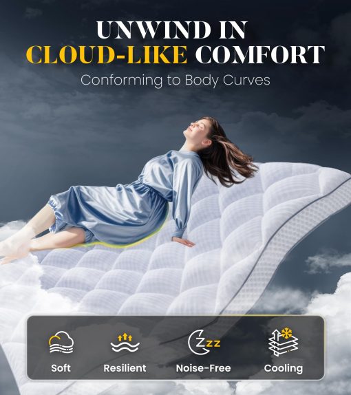 Topper de Colchon Cal King de 3 Pulgadas de Espuma Viscoelastica Ultraesponjosa para Dolor de Espalda, Topper de Colchon Cal King Extra Suave con 4X Soporte, Protector de Colchon con Laterales de Malla de Aire Transpirable, Bolsillo Profundo de 6-21'' - Imagen 3