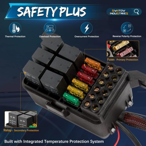 Panel de interruptores de 6 vias, SWATOW INDUSTRIES Switch Pods Caja de rele de circuito automatico atenuable con modos momentaneos para camioneta, Jeep, camioneta, SUV, UTV, marina - Imagen 3