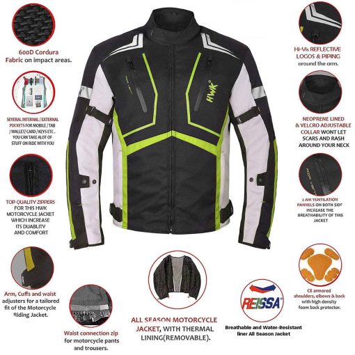 Chamarra de Motocicleta HWK para Hombres y Mujeres Escorpion con Tela de Cordura para Enduro Moto y Armadura Acolchada de Espuma para Proteccion de Impacto, Chamarra de Motocicleta Dual Sport - Verde Hi-Vis, 3X-Grande - Imagen 2