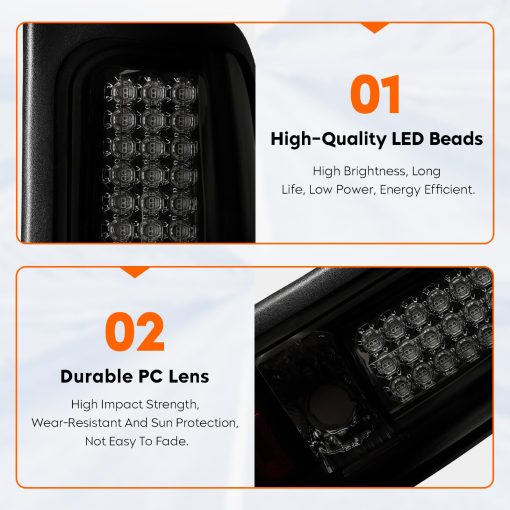 Faros traseros LED Tresound para Dodge Ram 1500 1994-2001, Ram 2500 3500 1994-2002 Ensamble de luz trasera Carcasa Cromada Lente Ahumado - Imagen 5