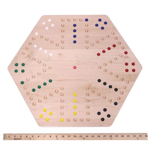 Tablero de juego de canicas de madera Wahoo de AmishToyBox.com - Grande 24" de ancho - Madera de arce macizo - Doble cara - con grandes canicas de 22 mm y dados incluidos - Imagen 8