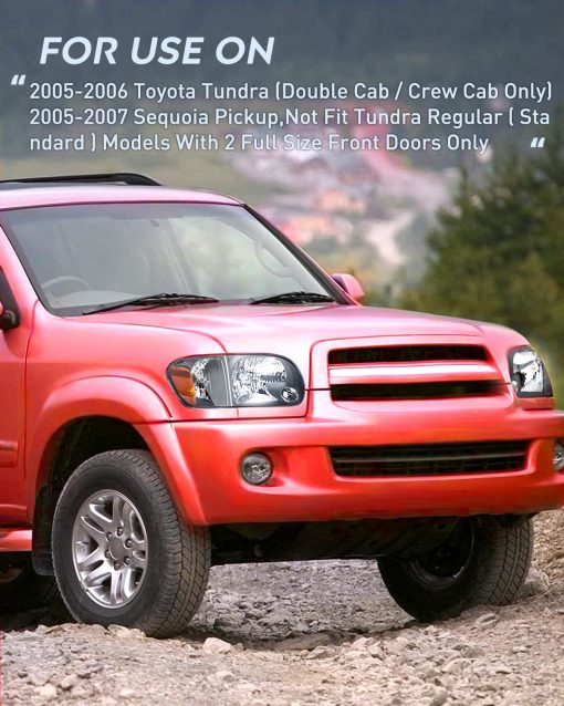 Conjunto de Faros Nilight para Toyota Tundra 2005 2006 Cabina Doble de 4 Puertas 2005 2006 2007 Sequoia Pickup Reemplazo de Carcasa Negra con Reflector ambar Lado del Conductor y del Pasajero, Garantia de 2 Años - Imagen 9