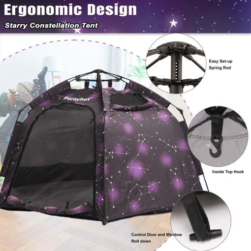 Tienda de campaña hexagonal portatil para niños con luces LED Tienda de juegos interior Casa de juegos para niños Facil montaje Tienda de ensueño para la noche. Tienda grande para 4-5 personas y regalos de cumpleaños - Imagen 4