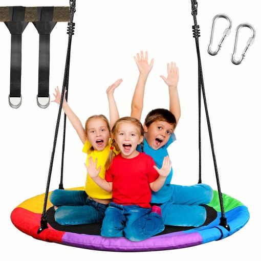 Columpio de arbol de 40" con Plato para Ninos y Adultos, Capacidad de Peso de 700 lb, Columpios de Plataforma con Correas Colgantes y Cuerdas Ajustables para Exterior, Asiento de Columpio Seguro y util para Ninos en el Patio Trasero